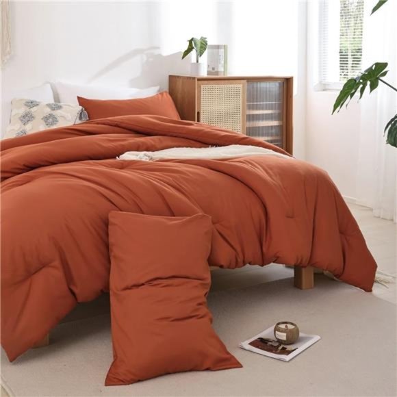Queen Comforter Set Burnt Orange,3pcs (1Boho Terracotta Comforter& 2Pillowcases) - Picture 6 of 8